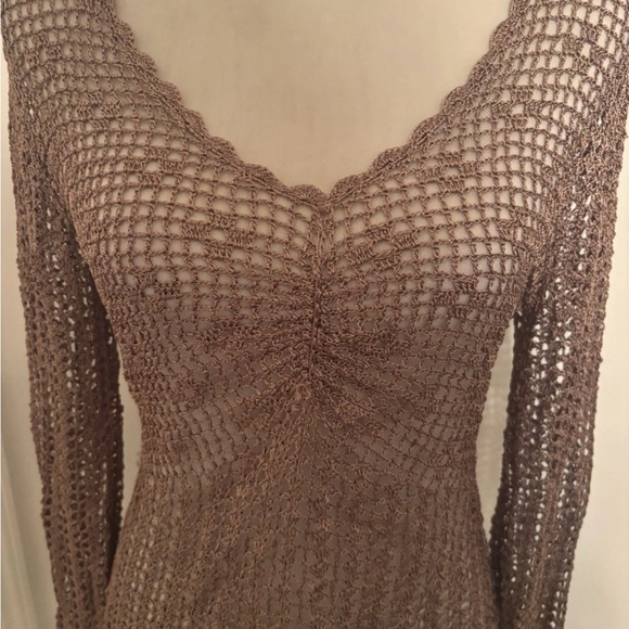 Bettie Page Taupe Crochet Top - Picture 2 of 5